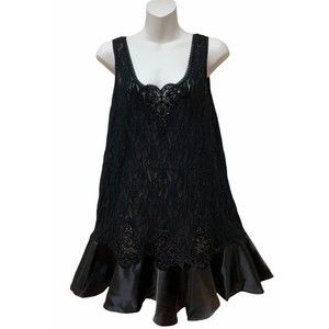 Vintage Cinema Etoile Nylon Black Lace‎ Ruffle Short Nightgown Chemise L NEW NOS
